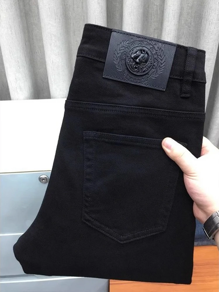 

Мужские джинсы Raidy Boer Slim Fit, черные, со средней посадкой, на молнии, прямые, из денима, весна-осень, новые, для подростков, спортивные