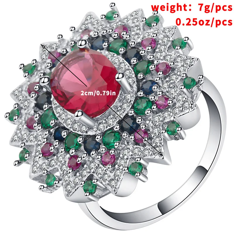 European and American Jewelry Fashion Light Luxury Four-claw Red Zircon Ring Copper Inlaid Colored Diamond Female Gemstone Ring