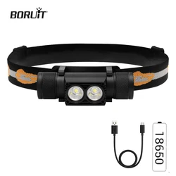 BORUiT D25 LED Work Headlamp USB Rechargeable Headlamp Waterproof Torch For Fishing Head Flashlight Camping Lantern