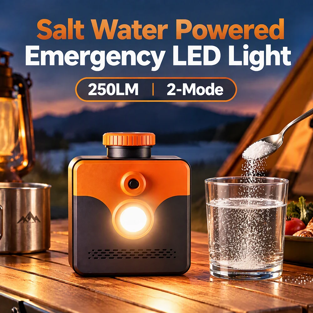 No Battery Saltwater Generator Torch 250lm 2-Mode Leak-proof 400hr Camping Hiking Power Outage Emergency Light