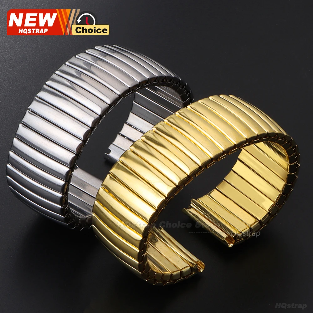 New Elastic Strap 12mm 14mm 16mm 18mm 20mm 22mm Stainless Steel Watch Band Women Men Bracelet Expansion Wristband Silver Gold image 2