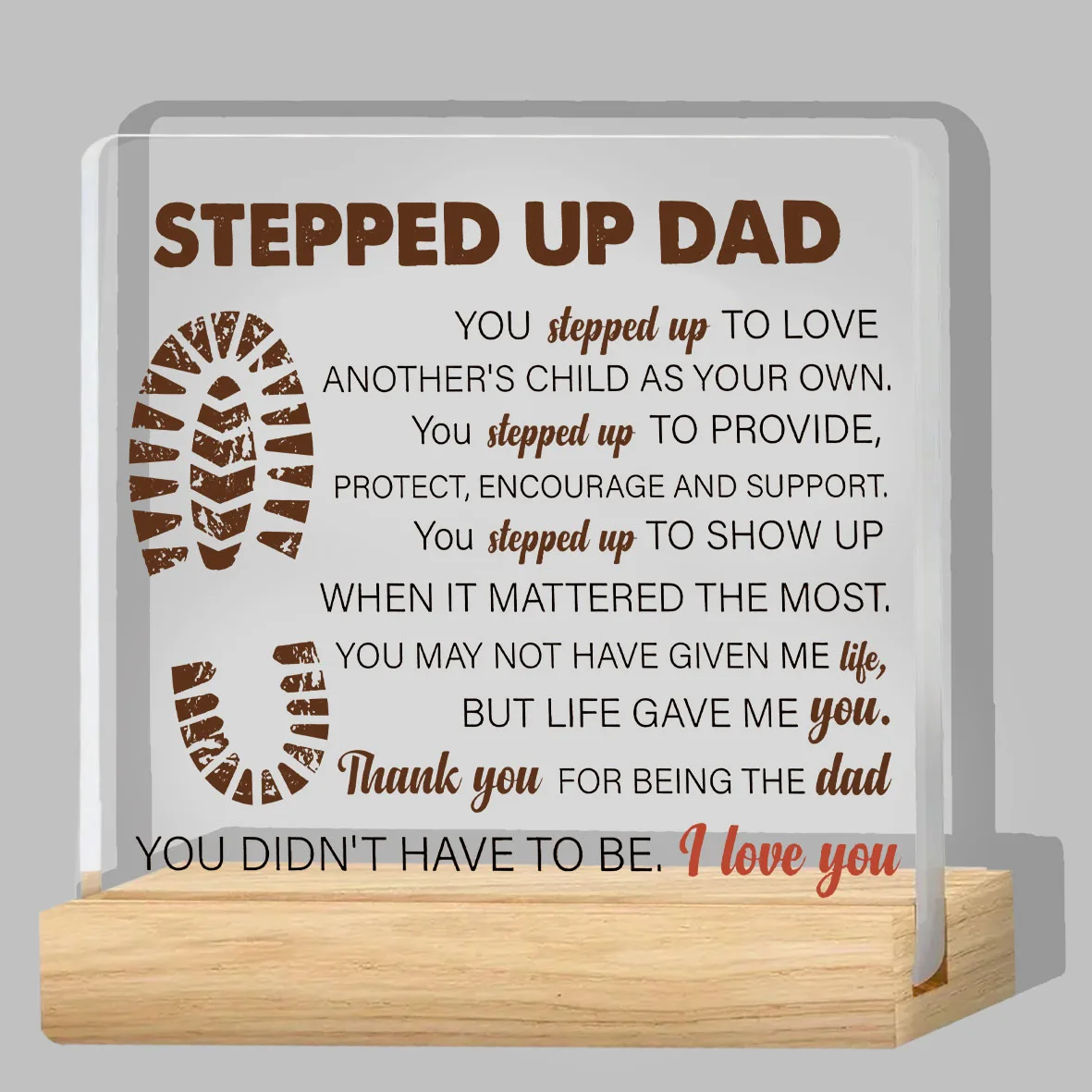 Stepdad Gifts From Stepdaughter Stepson, Stepfather Gifts for Birthday Christmas Father's Day, Stepped up Dad Clear Acrylic Desk