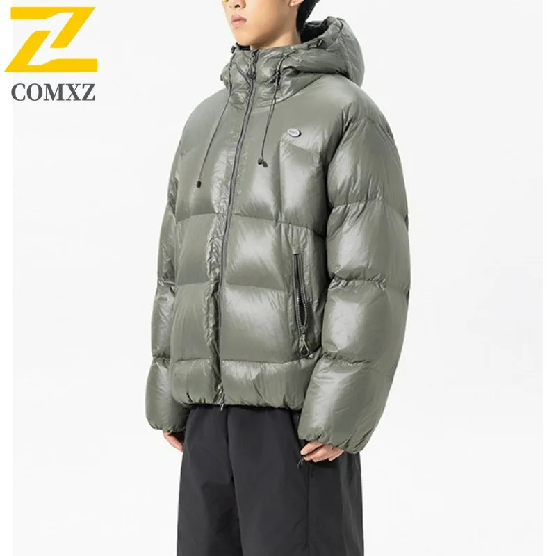 

Winter Mens Down Jacket Solid Color Outdoor Mountaineering Thick Warm Filled Jackets Hooded Street Style Water Resistant Parka