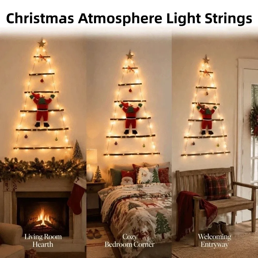 Water Running LED Light Strings Outdoor Use Waterfall Effect Colored Lights 60 LED Santa Claus Climbing Ladder Lamp Whip Design