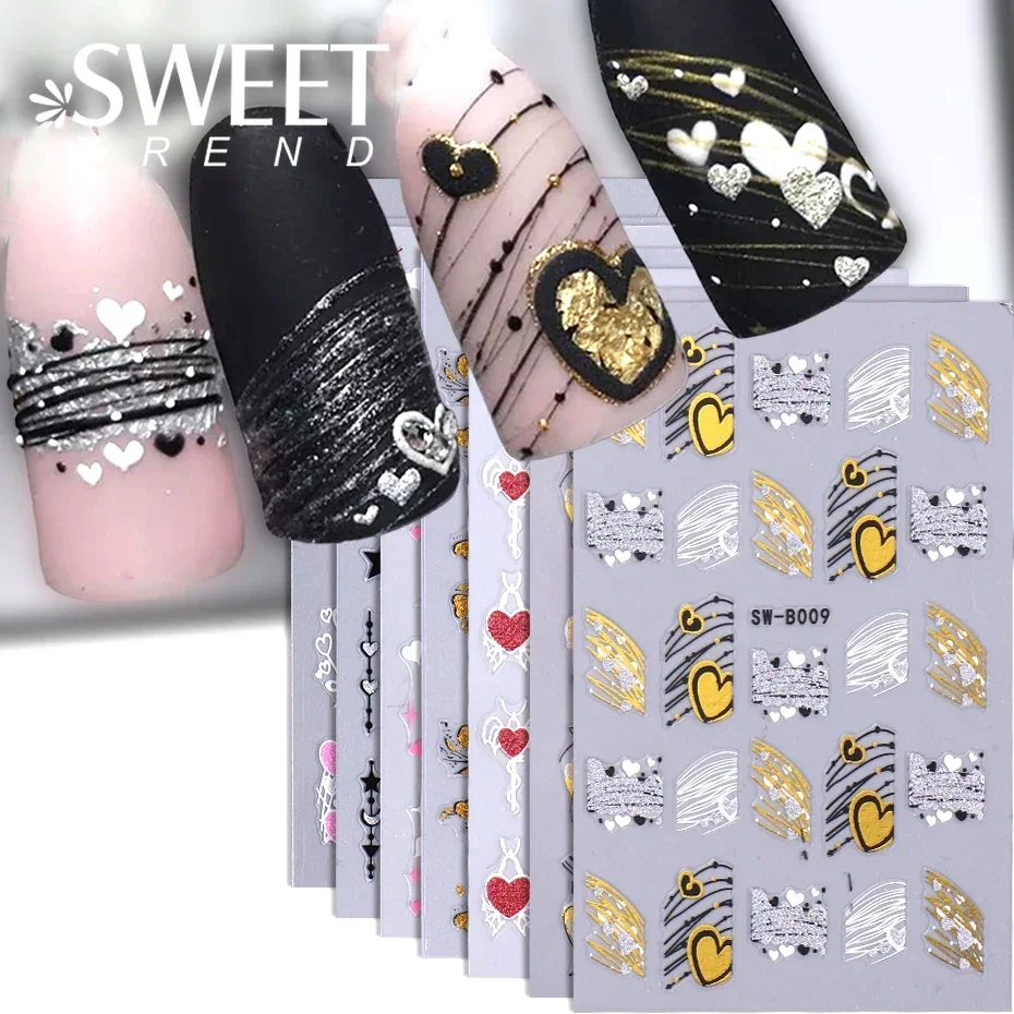 3D Nail Stickers Glitter Heart Love Self-Adhesive Slider Nails Art Valentine's Day Decals DIY Manicure Accessories Decorations