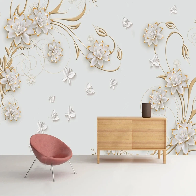 Custom Mural Wallpaper 3D Relief Flower Butterfly European Pattern Fresco Living Room TV Sofa Bedroom Home Decor Papel De Parede