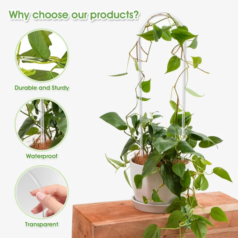 4Pcs Plant Trellis Kit, 3 U-shaped Clear Acrylic Grids with Green Hook & Loop Ties for Indoor Potted Climbing Plants