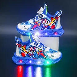 Rotating Button Luminous Children's Sports Shoes Spring And Autumn Mesh Surface Breathable Lightweight Shoes Baby Shoes