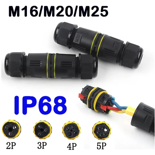 Imagen 1 del producto Conector de cable eléctrico de caja de conexiones impermeable para exteriores IP68, fácil de instalar, M16 M20 M25 para rango de cables de Ø3.5-14mm de 2 vías