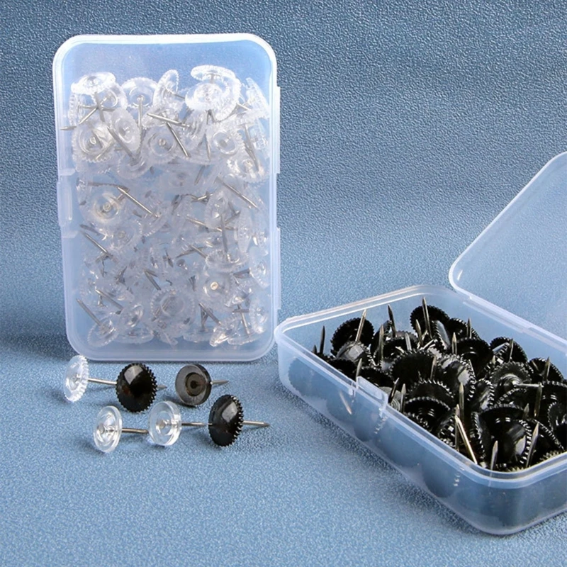 50/100Pieces Gear-shape Push Pins Flat Head Map Pins Clear Pushpins for Cork Board, Clear Sewing Pins for Fabric Sewing