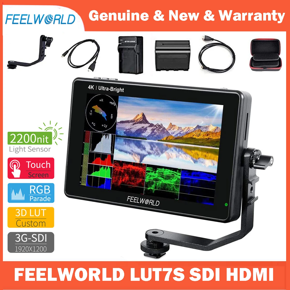 

FEELWORLD LUT7S 7 Inch 2200nits 3D LUT Touch Screen DSLR Camera Field Monitor with Waveform VectorScope Histogram 3G-SDI 4K HDMI