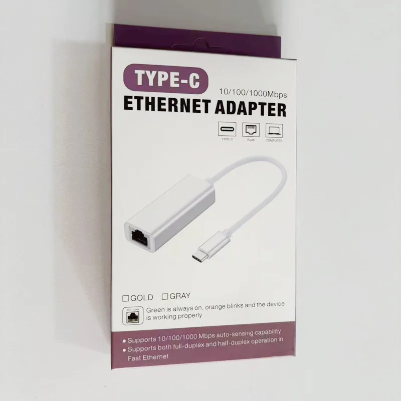 10/100/1000Mbps USB C Adaptor Jaringan Gigabit Ethernet Converter Tipe C Adaptor Jaringan Lan Kabel Internet
