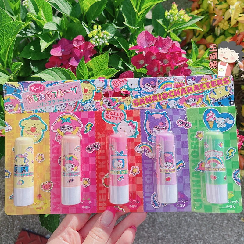 Sanrioed Anime Cartoon Kittys My Melody Kuromi Lip Balm Ins Girl Heart Kawaii Fruit Fragrance Colorless Lip Balm Holiday Gifts