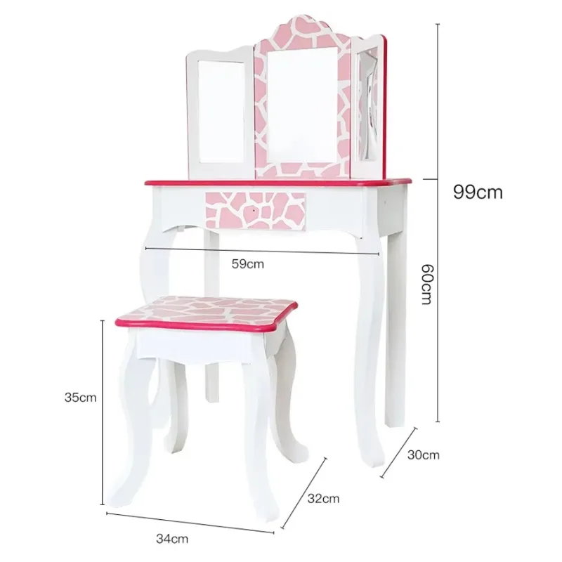 COMMIKI-Commode Mansa en bois pour enfants, table de maquillage pour fille, jeu de soins de maquillage pour toutes les maisons, ensemble de cheveux, jouets