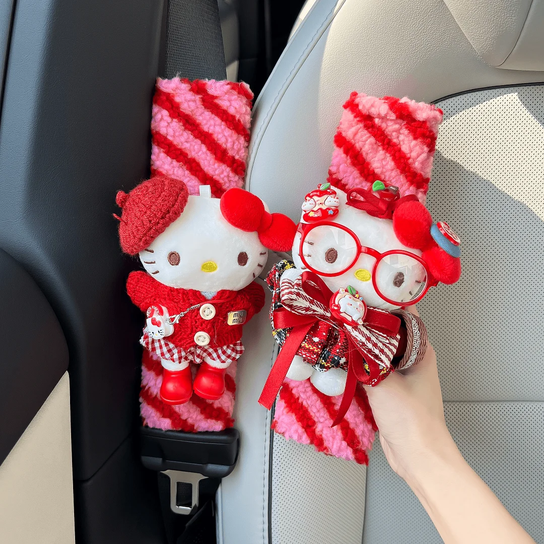 

Hello Kitty Car Seat Belt Covers Plush Doll Soft Velvet Shoulder Pad Safety Belt Cover for Adult Kid Car Interior Accessories