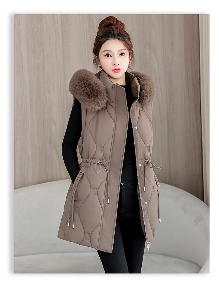 Simple Solid Color Large Fur Collar Hooded Removable Long-sleeved Down Cotton Jacket Women's 2025 Winter Thickened Warm Jacket