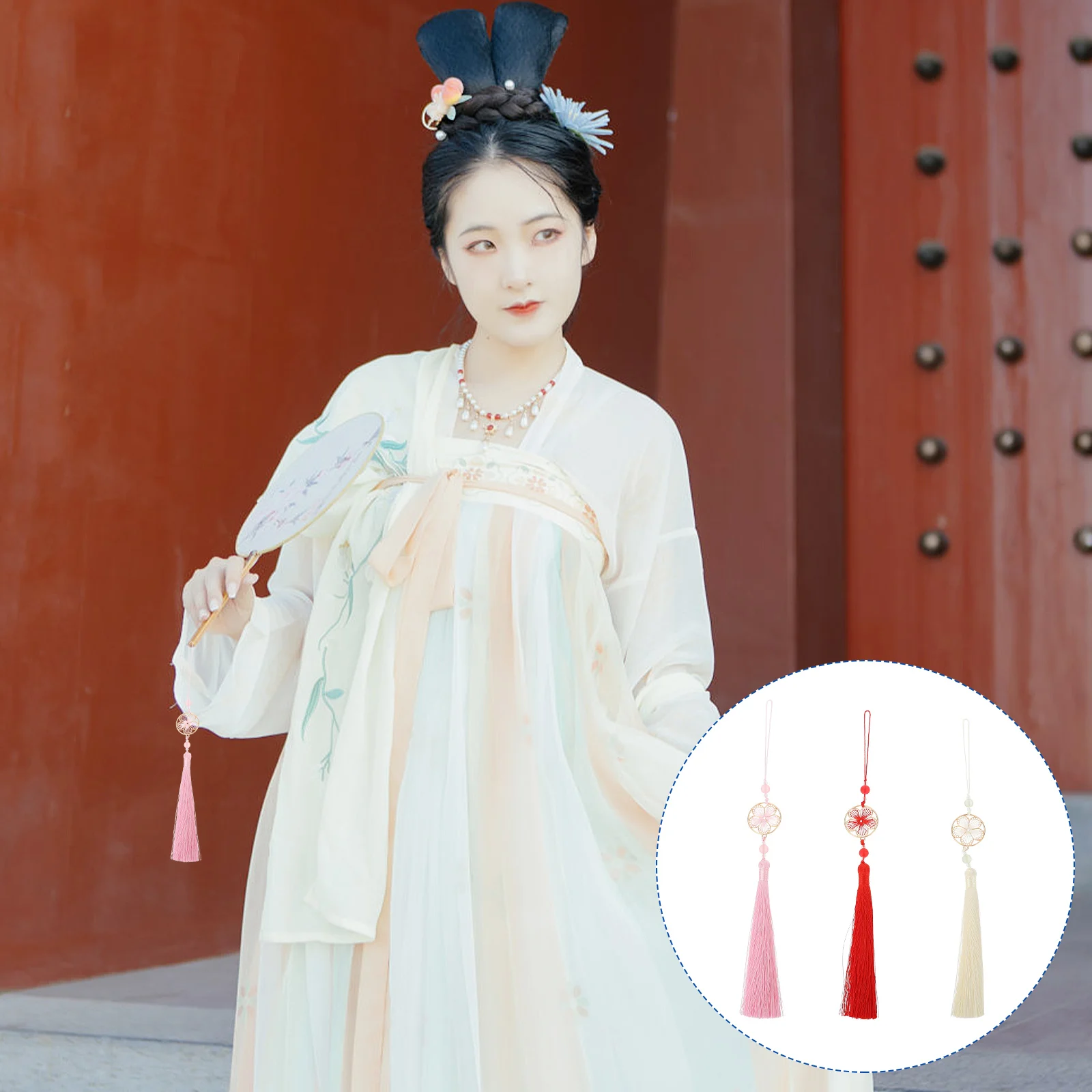 3pcs Flower Tassel Pendant Bookmark Hanging Decorative DIY Chinese Costume Vintage naments Delicate Accessories