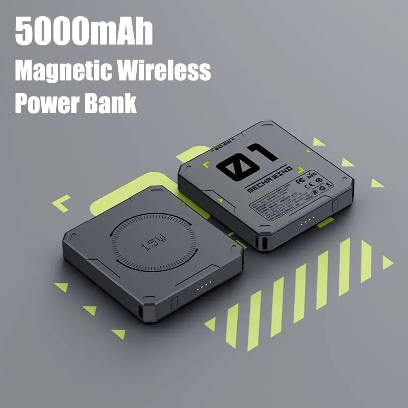 휴대용 무선 고속 충전 맥세이프 보조배터리, 15W, 5000mAh, 여러 장치 동시 충전 지원, 보조베터리