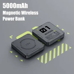 휴대용 무선 고속 충전 맥세이프 보조배터리, 15W, 5000mAh, 여러 장치 동시 충전 지원, 보조베터리