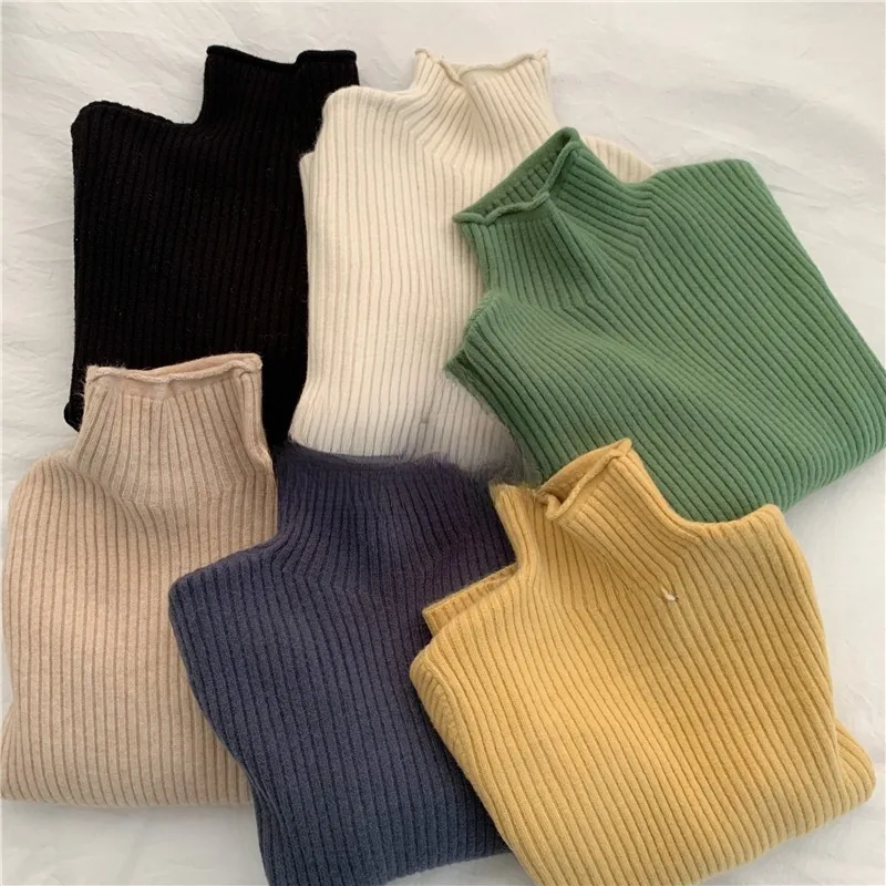 

Basic Knit Pullovers Women Sweaters Korean Half High Collar Patchwork Knitwear Solid Color Slim Soft Warm Jumper 2024 New