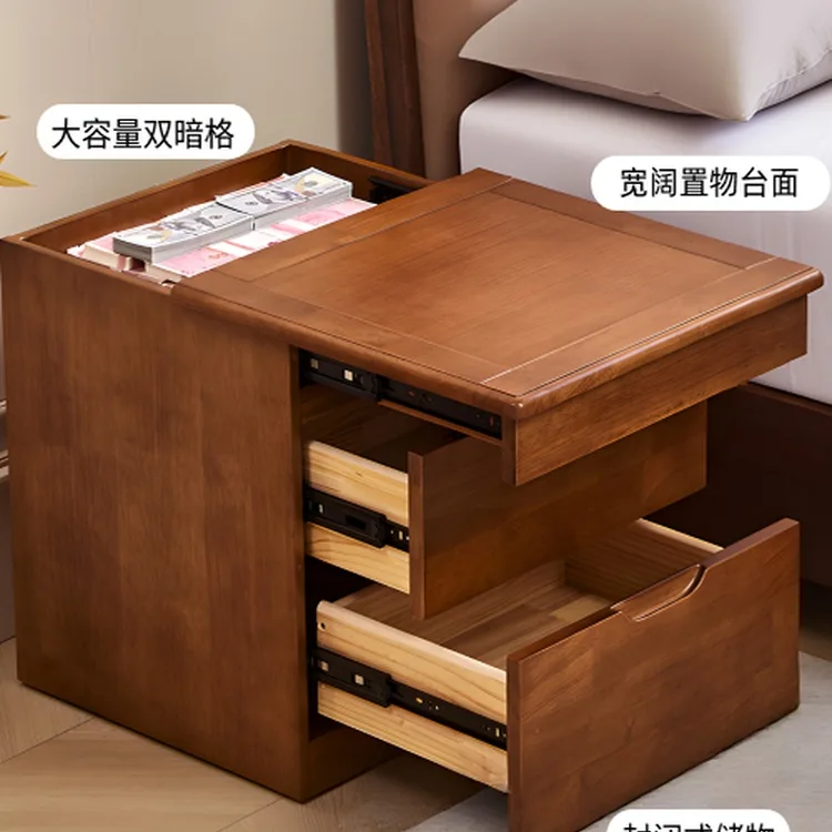 【T02 Basic】All Solid Wood Double Lattice Design New Chinese Bedside Table Home Simple Entrance Bedside Table