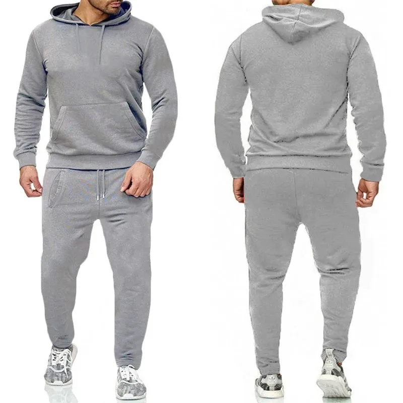 Men's classic solid color shirt with hooded sweatshirt and jogging pants High quality casual sweatshirt with hooded jogging set