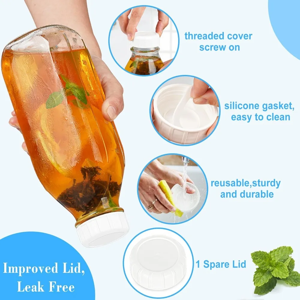 زجاجة حليب مع غطاء موزع، غطاء لولبي عالي التحمل بنسبة 100%. عبوتان من الزجاجات الزجاجية القابلة لإعادة الاستخدام سعة 32 أونصة مع 3 أغطية! الثدي