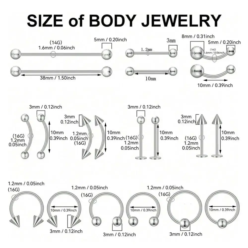 1/33Pcs Set Mix Body Piercing Tool Kits Include Piercing Clamp Needles And Piercing Jewelry For Nose Ear Lip Belly Navel Tongue