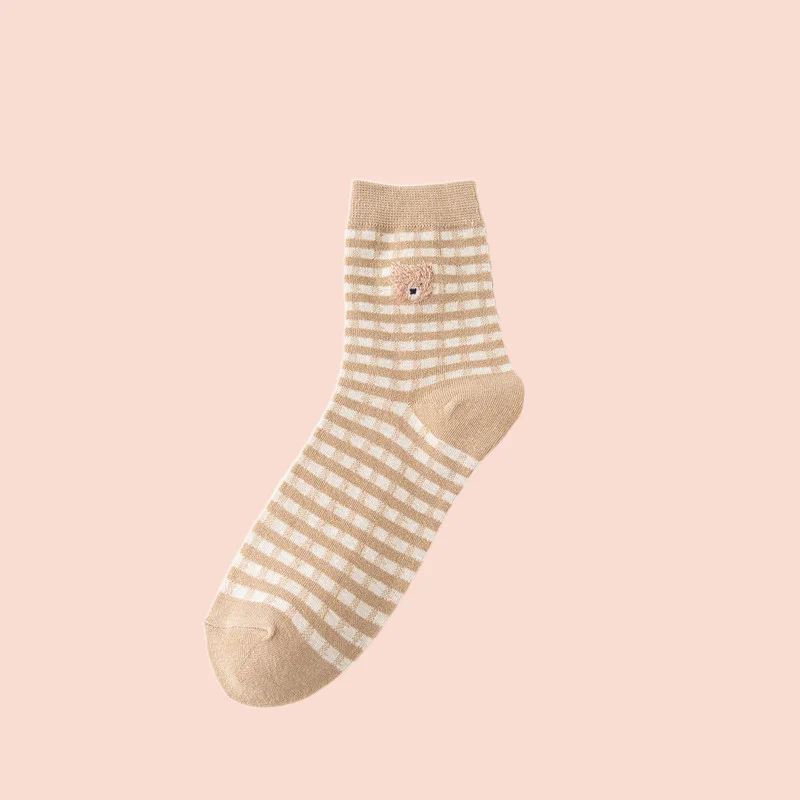 Chaussettes en coton à tube moyen pour femmes, ours mignon japonais, Ins, marque de mode, style universitaire de dessin animé coréen, 3/6 paires