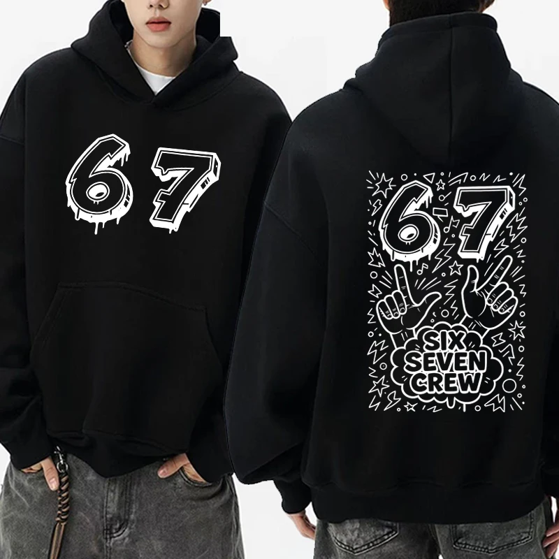 

Hot Sale SIX SEVEN CREW Graffiti Double Sided printed Hoodie Unisex vintage Fleece pullover Men women Casual Winter Sweatshirt