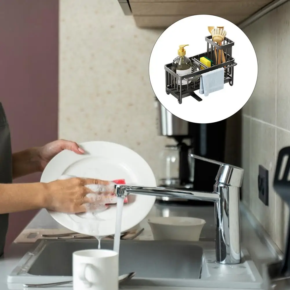 Kitchen Storage Rack Easy-to-clean Sink Organizer Kitchen Sink Caddy with Auto Draining Spout for Sponge Dish Soap for Kitchen