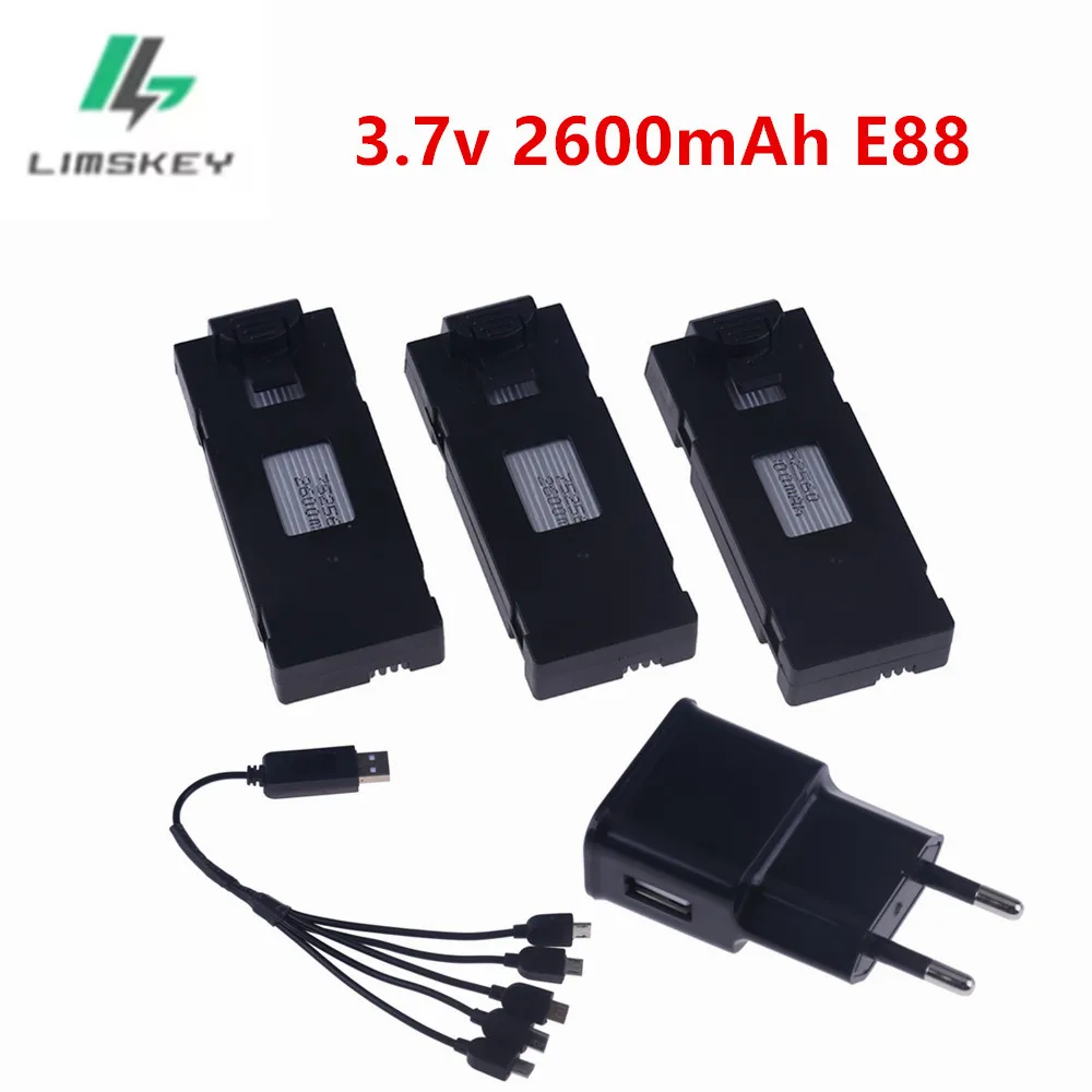 3.7V 2600Mah Battery For E88 E88PRO E88MAX E525 E99 E99PRO P1 P5PRO K3 S1 P8 Mini Uav Drone Battery Special Rc Part with charger