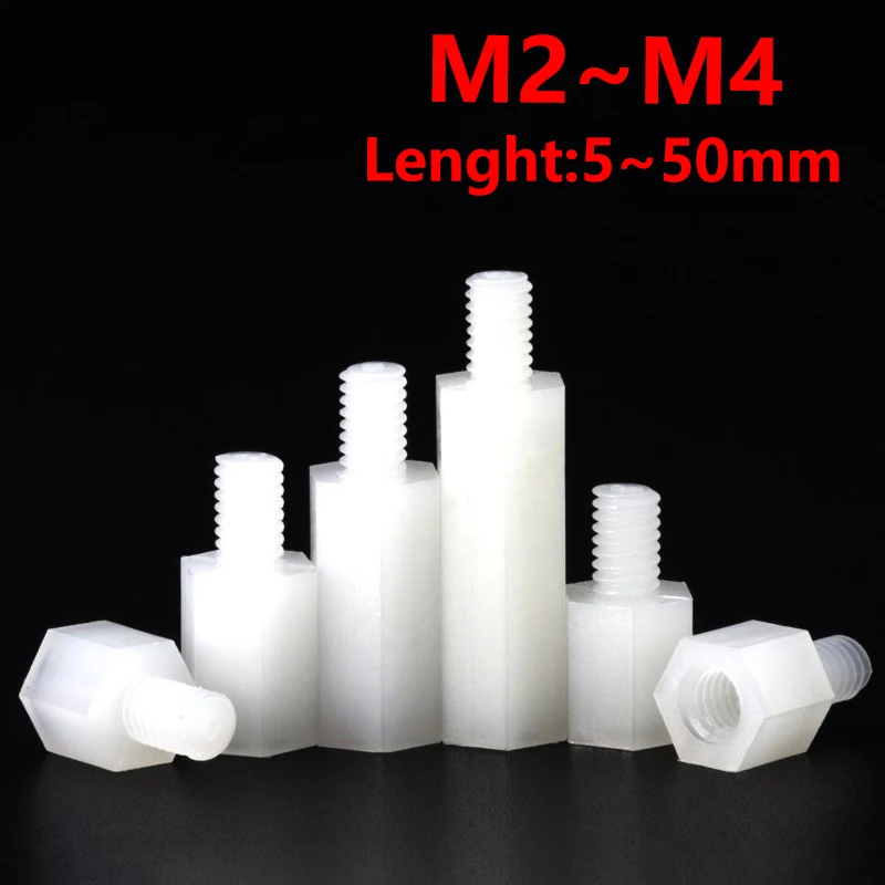 10/20pcs M3 M4 Nylon Spacer Plastic Standoff White Black Hex Male Female Board Threaded Pillar Mount PCB Motherboard Screw Nut