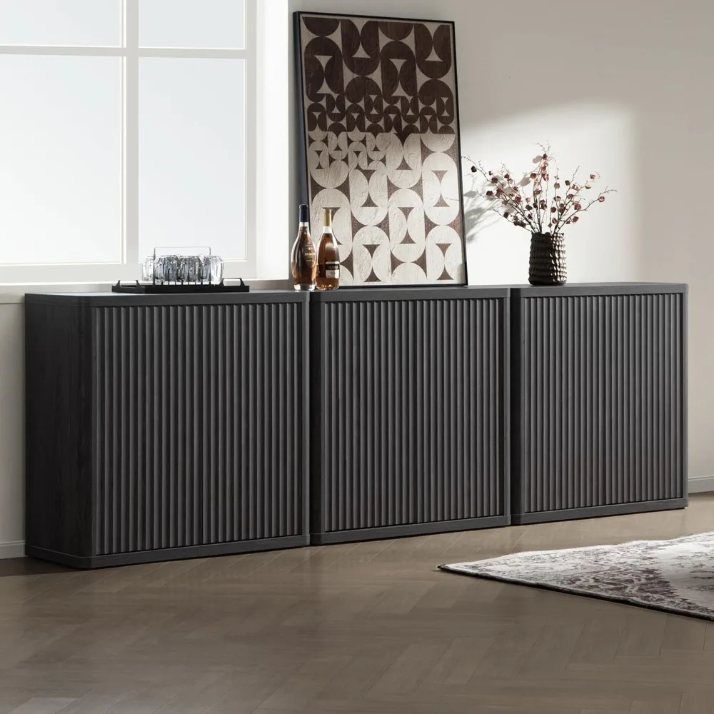 

Шкаф-буфет с акцентом для хранения вещей Modern Credenza с дверцами и полками Рифленая медиаконсоль высотой 34,6 дюйма середины века C