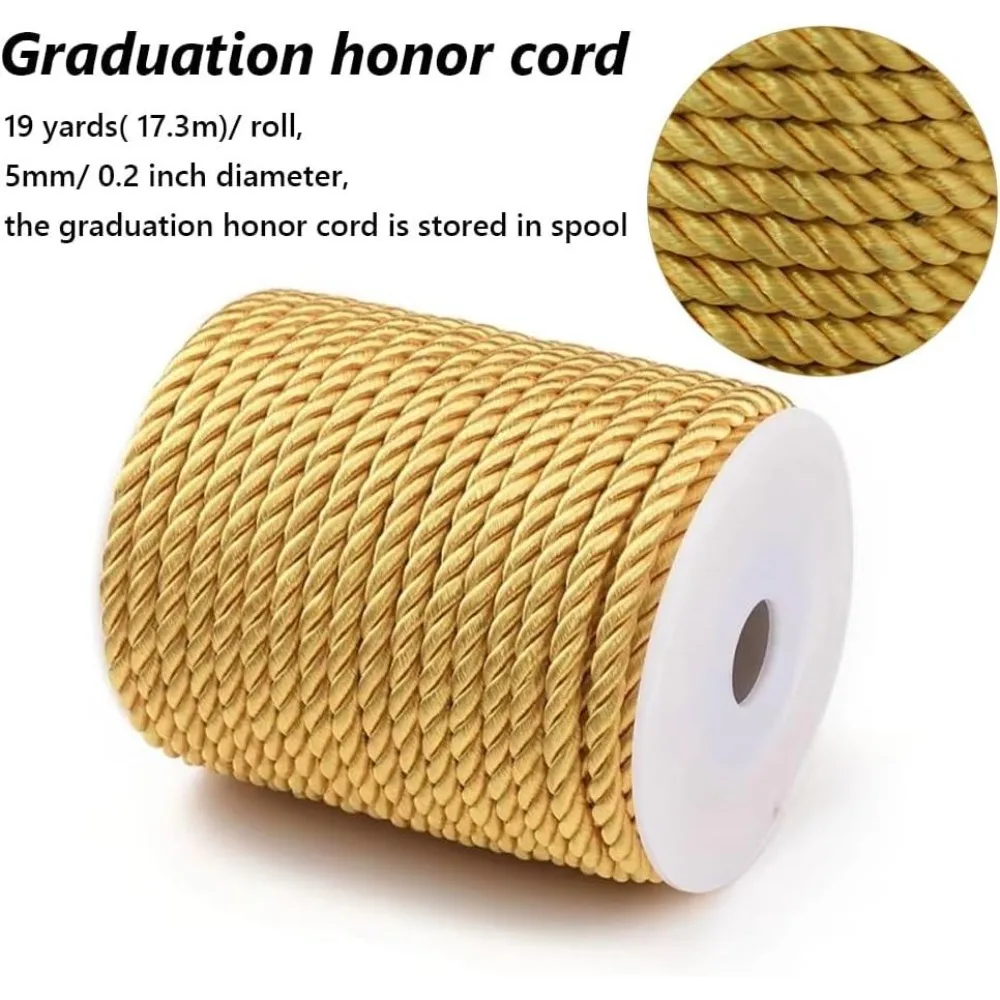 59 Feet 5mm Golden Decorative Twine Rope Graduation Honor Cord 3 Ply Silk Trim Xmas Thread String Satin Cord for Handfasting
