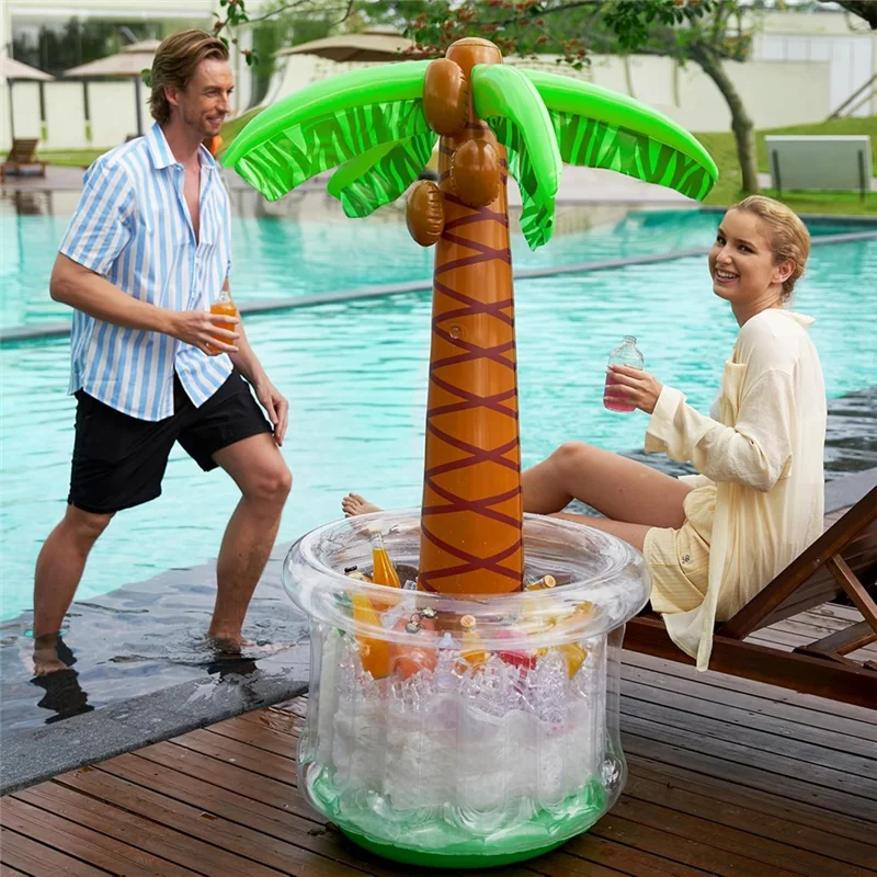 A04F-Ocean Theme 60" Gonfiabile Palm Tree Cooler, Decorazioni per feste in piscina Giungla tropicale Bevanda estiva Acqua di raffreddamento