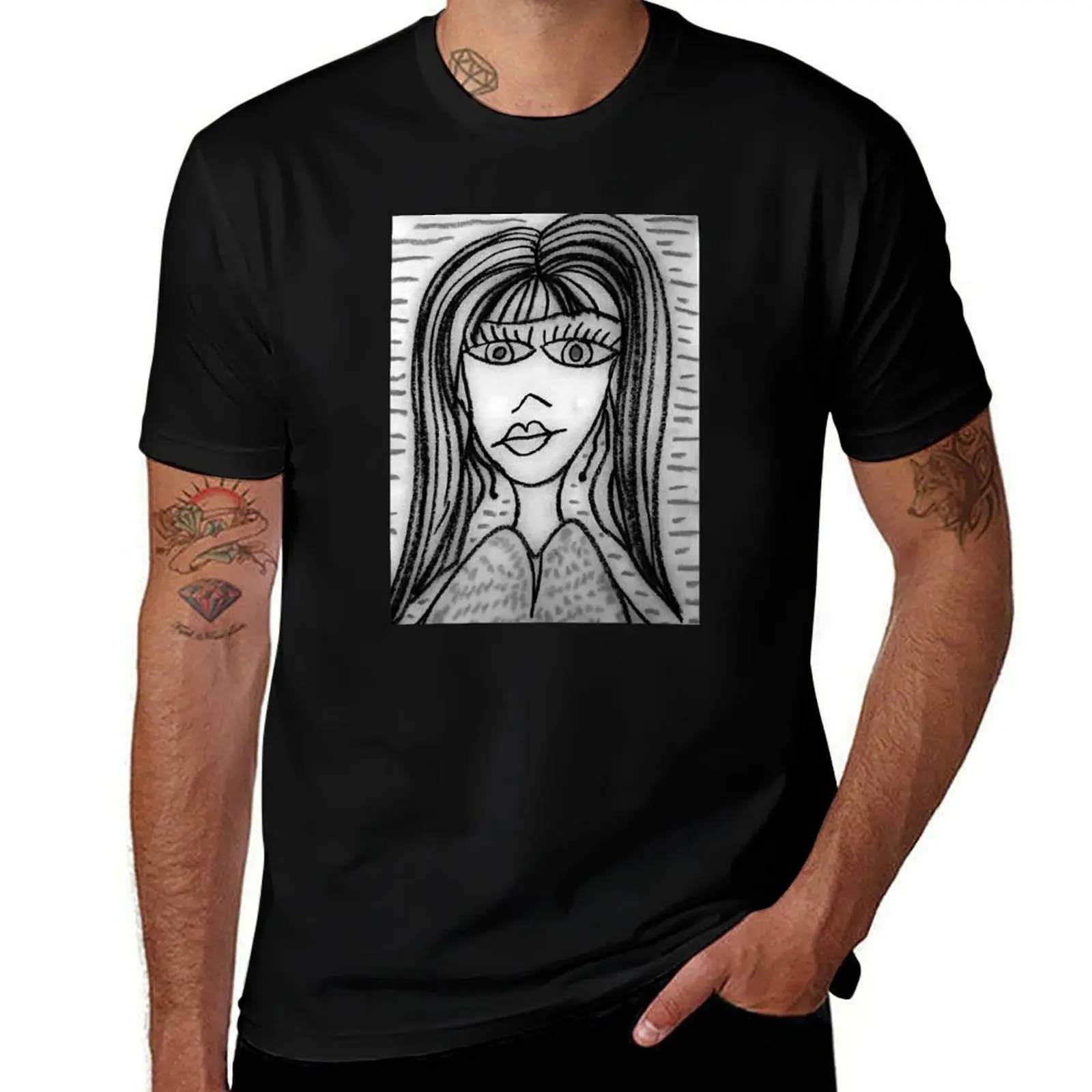 

Penelope (Black and White Hand Drawing) T-Shirt essential t shirt kawaii clothes sweat Man t-shirt Men's t shirts