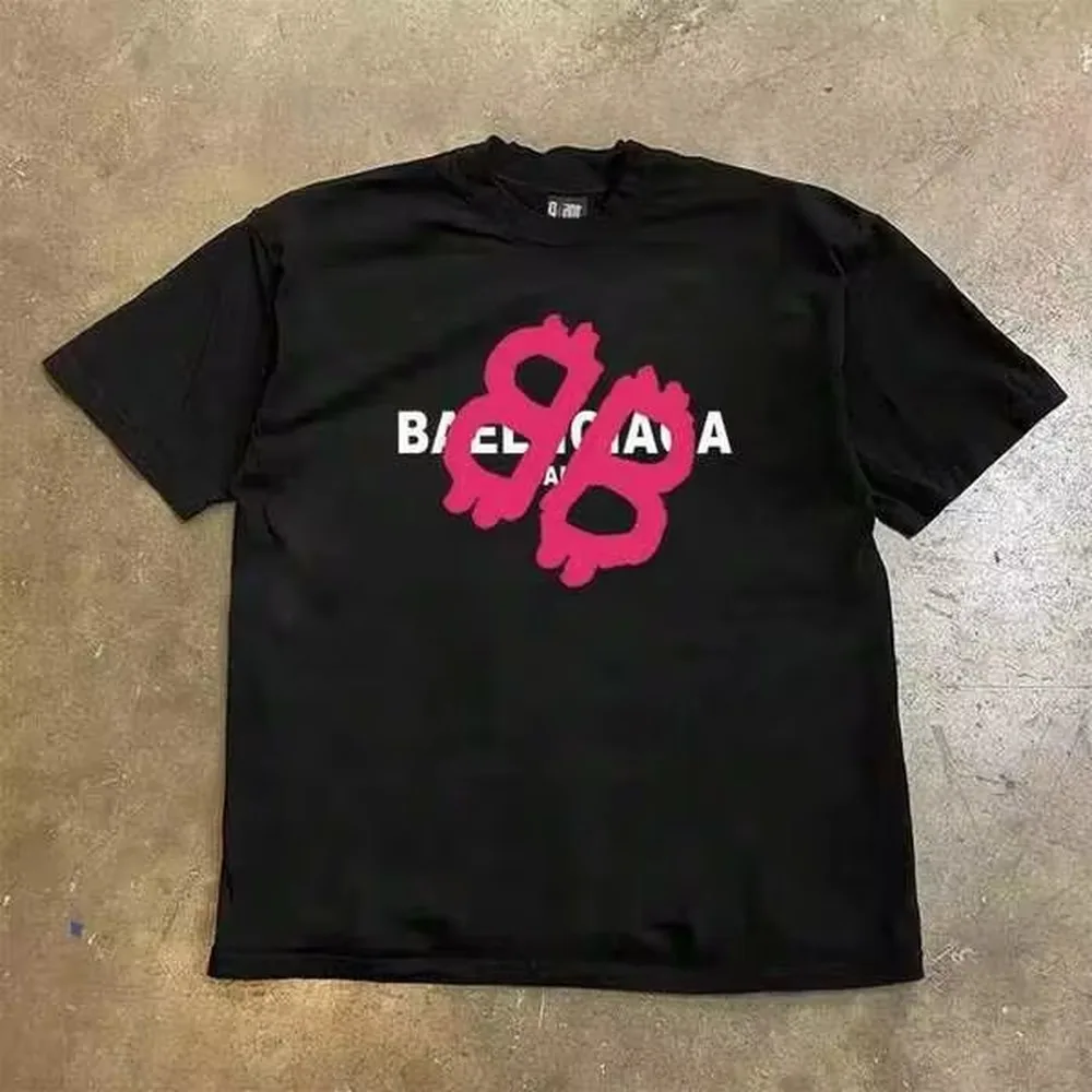 2026 Pink Letter Graphic T-Shirt, Minimalist Text Print Crew Neck Short Sleeve Top, Casual Summer Daily Streetwear Outfit