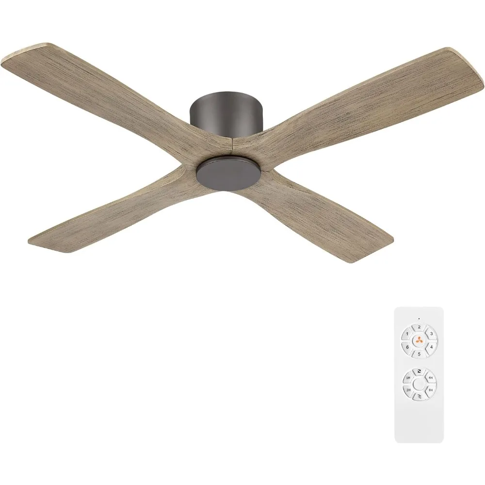 54 Inch Flush Mount Ceiling Fan without Lights, Hugger Ceiling Fan No Lights in Graphite Finish with Gray Blades, ETL Listed