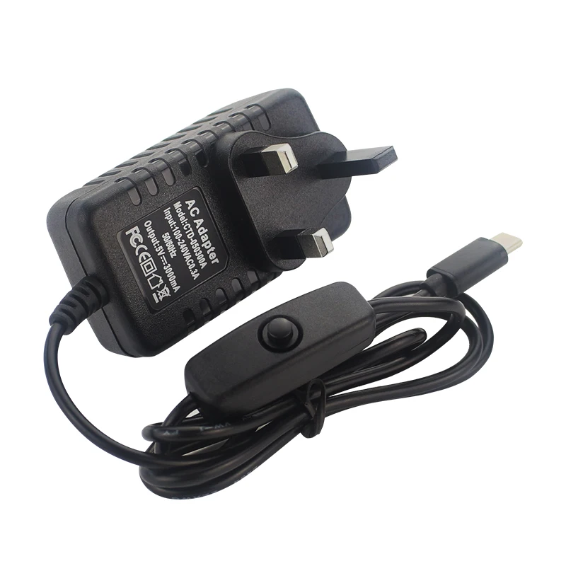 5V 3A Power Supply with ON/OFF Switch EU US UK Plug Charger USB Type-C Power Adapter for Raspberry Pi 4 Orange Pi Zero 3 / 3B view 2