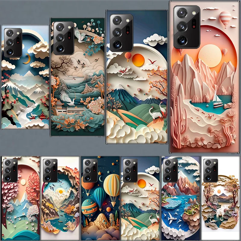 Paper Cuttings Mountains and Rivers Case for Samsung A05S A55 A35 A25 A15 Galaxy Note 20 Ultra 10 Lite 9 8 M12 M11 M30S M52 M51