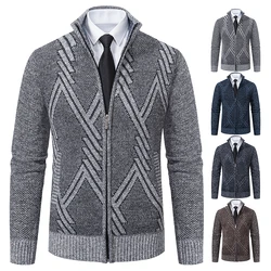 Spring Autumn Knit Cardigan Men Sweater Coat Man Clothes Brown Grey Brand Male Knitting Jackets