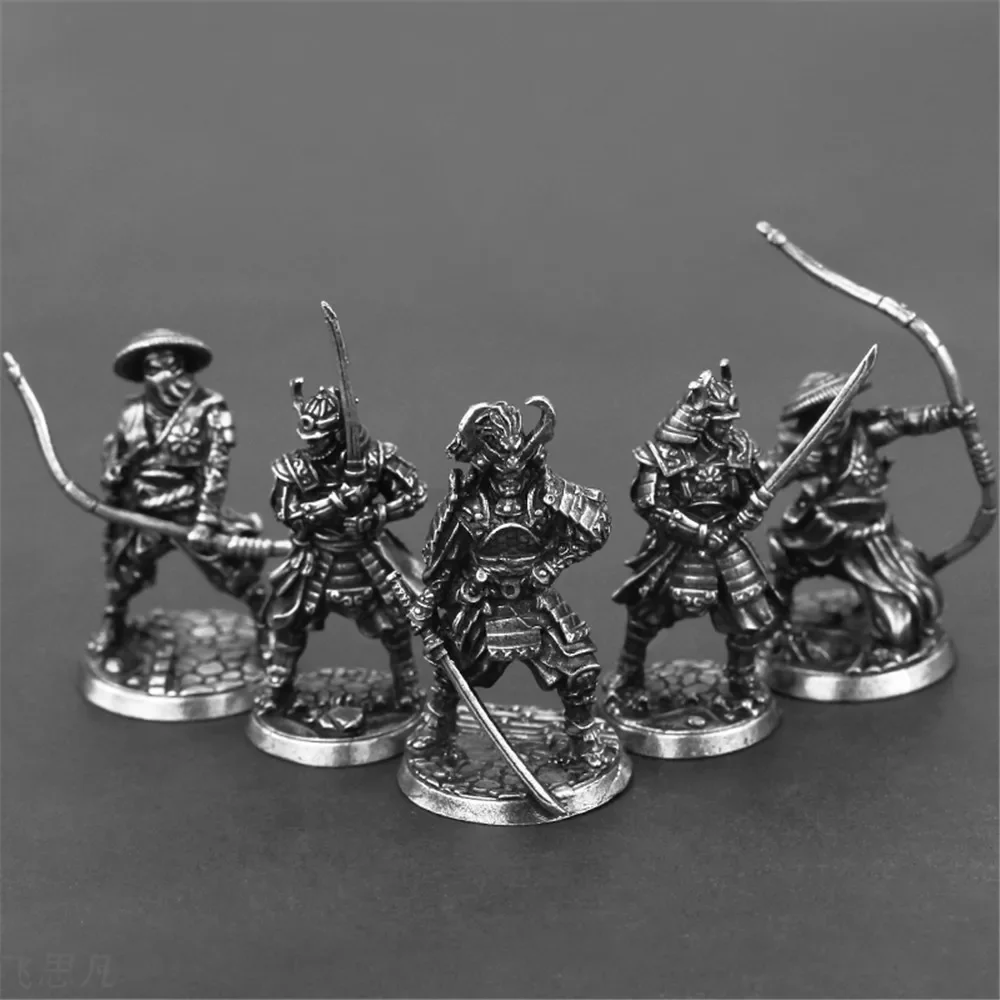 Copper Japanese Shogunate Samurai Soldier Figurines Miniatures Vintage Metal Soliders Model Statue Desktop Ornament Decoration