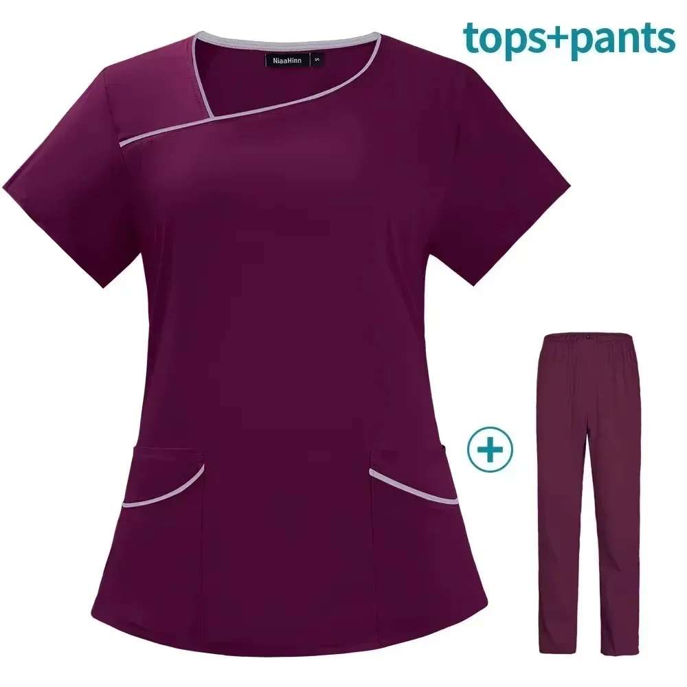 2025 العباءات الطبية متعدد الألوان مستشفى الزي الطبي الجراحي المرأة التجفيف السريع قصيرة الأكمام العباءات الجراحية ممرضة الفم #4