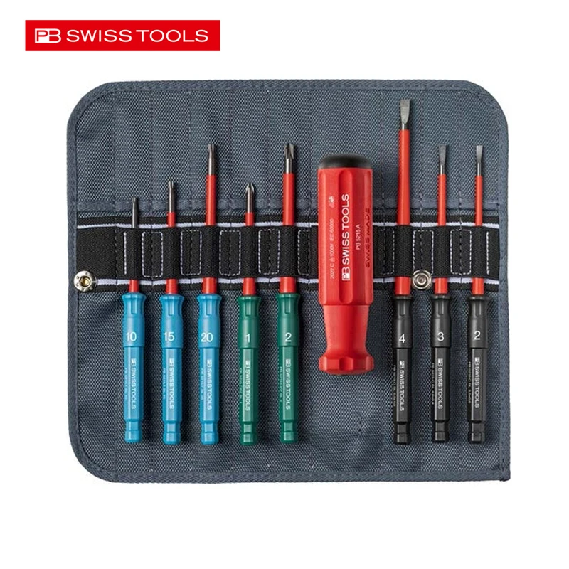 PB SWISS TOOLS Slim Insulation Screwdriver Set With Case for Combination Screw Work Up to 1000 VAC Or 1500 VDC NO.5215 SU