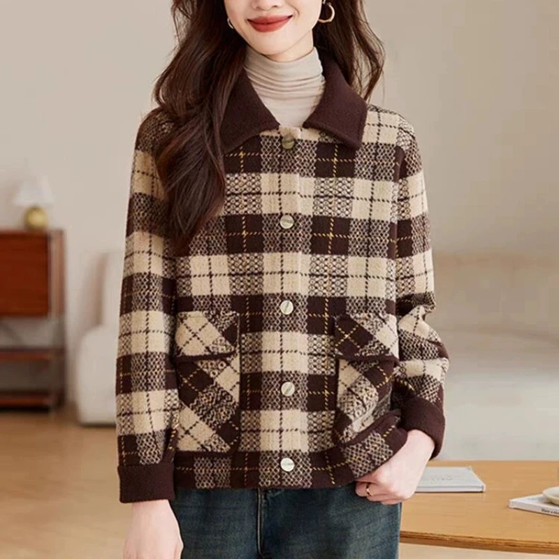 Women's Autumn/Winter 2025 New Square Neck Short Fragrant Plaid Woolen Coat Jackets