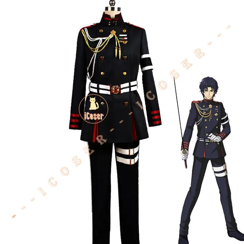 Anime Seraph of The End Ichinose Guren Cosplay Costume Wig Black Demon Army Uniform Guren Squad Outfit Halloween Men Set Boys