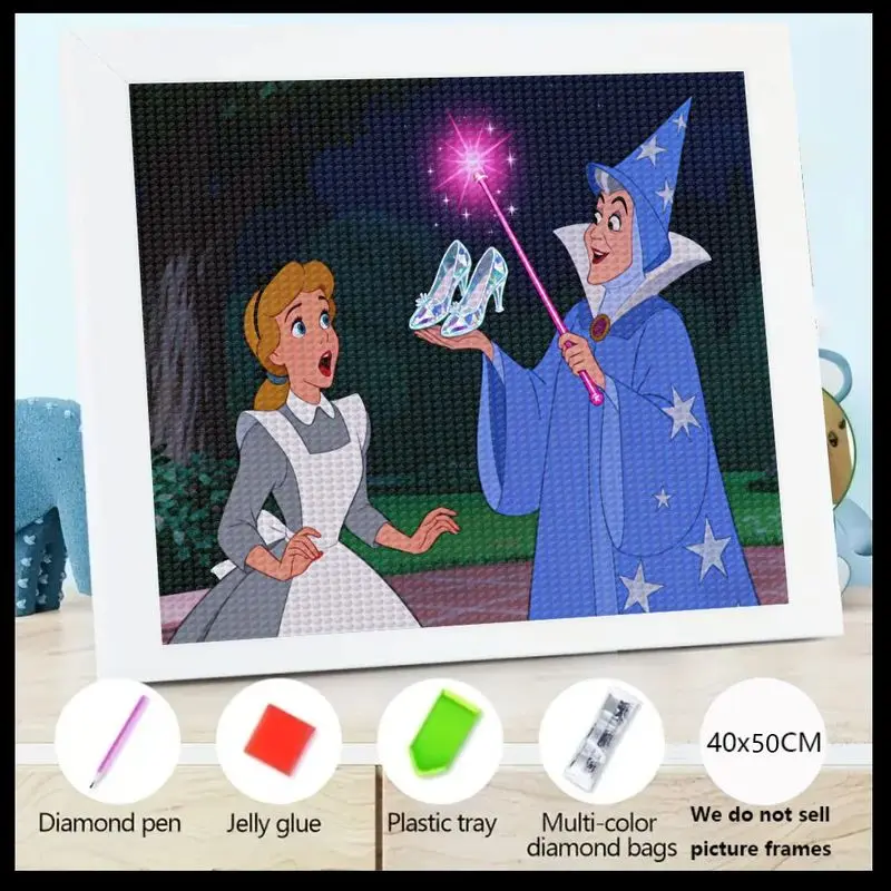 

1 шт. 5D DIY полный дрель набор для алмазной живописи, волшебная Золушка и фея крестная мать со стеклянными тапочками сказочная сцена, очаровательная