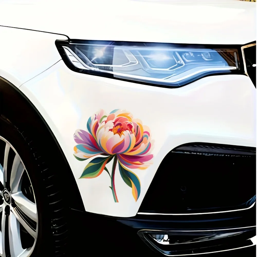 Large Peony Flower Sticker Removable Vinyl Decal with Pink White Green Blue Yellow Red Purple Turquoise Black & Glossy