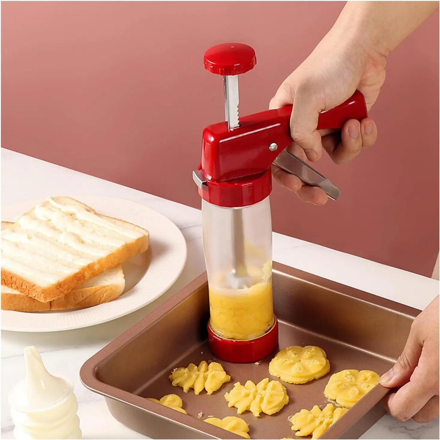 

Icing Decoration Gun Set, Cupcake Frosting Filling Injector With 16Flower Pieces 6 Cream Framing Nozzles Bake